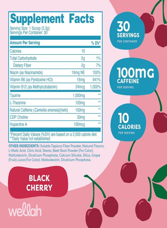 Wellah Perfect Pick-Me-Up (Black Cherry) 30 Servings - Energy Boost Drink Mix - Image 2